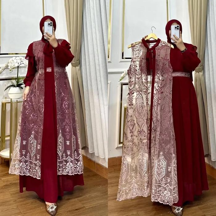 Gambar Gamis Brukat Lyf Model Terbaru Free Belt Gamis Lebaran Wanita 2025 Dress Kondangan Wanita Warna Burgundy Gamis Burgundy Gaun Pesta Mewah Ceruty Maxi Muslim Lebaran Dewasa Syari Gamis Ld 120 Panjang Hitam Army Nyaman Cantik Bunga Garis Balon - Maroon, M LD 100 dari Ilma Butik undefined Tokopedia
