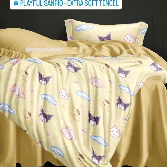 Gambar Sprei Tencel Sanrio Kuromi Hello Kitty Cinnamoroll Lyocell Cellulose Fiber Extra Soft REGALINEN Bedding 200x200 180x200 160x200 150x200 140x200 120x200 100x200 90x200 Seprai Bedcover Duvet Quiltcover set Selimut Super Single Twin Queen King Extra King - S King 200x200, Bed Cover Set dari Cahaya Artomoro undefined Tokopedia