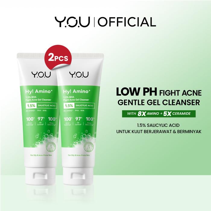 Gambar [NEW GEL] YOU Hy! Amino+ Plus  Low pH Gel Cleanser facial wash skincare face wash sabun cuci muka cleansing balm exfoliating  Series 2% Niacinamide Brightening 20% Centella 1.5% Barrier BHA Fight Acne Gel Cleanser - 2pcs Anti Acne Gel dari YOU Beauty Official undefined Tokopedia