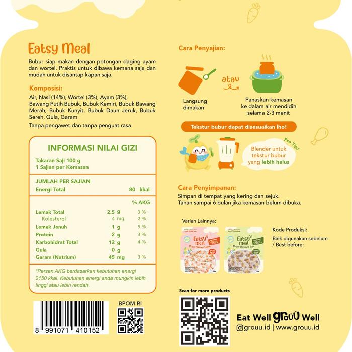 Gambar Grouu - Eatsy Meal - Bubur Bayi Instan atau Siap Saji (Tanpa gula & MSG, Rendah Garam) - Bubur Soto Ayam dari grouu.id undefined Tokopedia