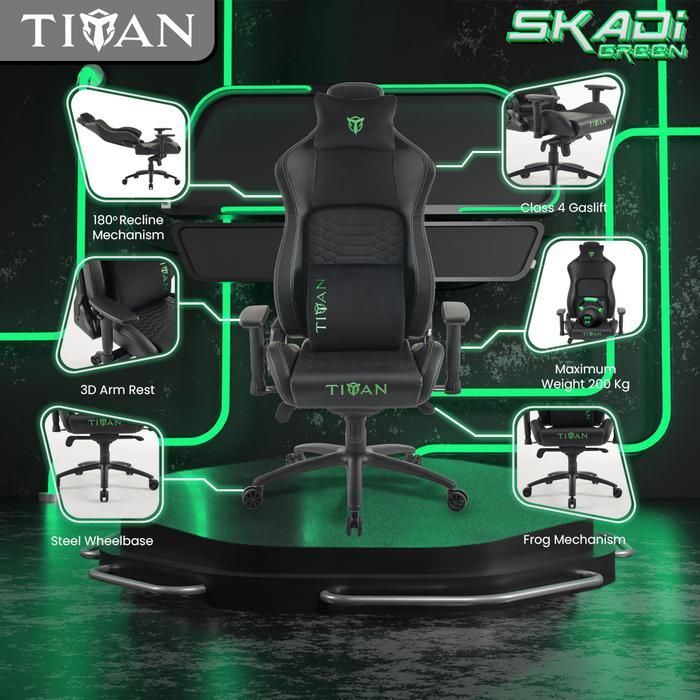 Gambar Titan Skadi Series Kursi Gaming Premium Quality dengan Mekanisme Frog Ayunan Carbon Leather & Lumbar Support Bantal Memory Foam - Green dari TITAN GAMING OFFICIAL undefined Tokopedia