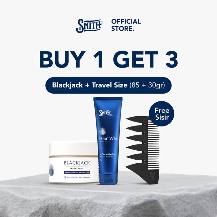 Gambar [Buy 1 Get 3] SMITH - Blackjack Hair Premium Wax (Normal & Travel Size) + Sisir Saku | Paket Kombo Wax Rambut Pria HOLD TINGGI | Hair Wax Styling | Minyak Rambut Wax | Pomade Rambut Pria HASIL NATURAL dari Smith Men Supply undefined Tokopedia