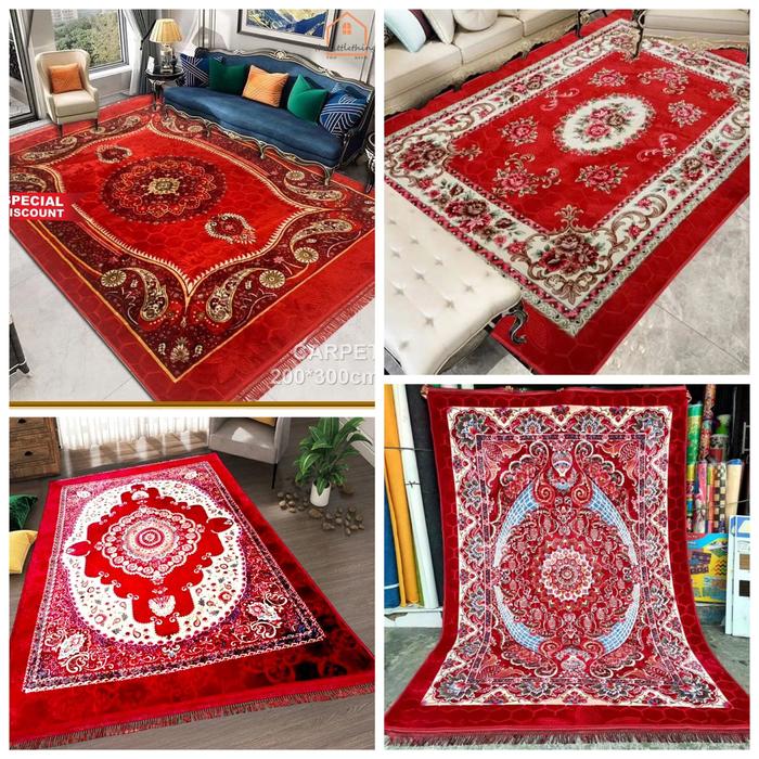 Gambar Karpet Motif Permadani Ukuran 200x300 Cm  Bahan Busa Serat Rumbai Anti Slip 2x3 Meter - Merah, RANDOM dari Mantawai undefined Tokopedia