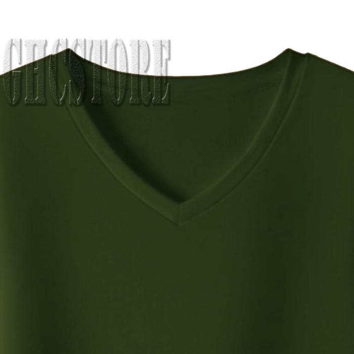 Gambar Kaos Polos Lengan Panjang Baju Wanita Kerah V-NECK Top Atasan - Army, L dari GHCstore undefined Tokopedia