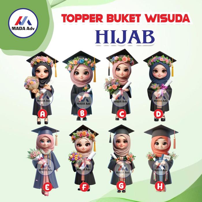 Gambar Topper Wisuda ISI 10/ Topper Buket Bunga/ Topper Buket Wisuda 3D/ Topper Wisuda Gemoy /Topper Gift dan Kue Cake - HIJAB, C dari MadaAdv undefined Tokopedia