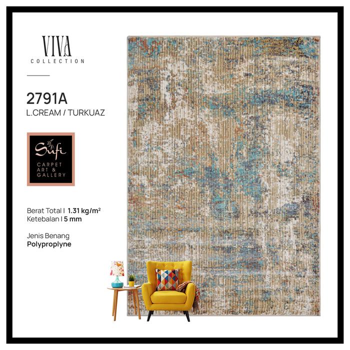 Gambar Karpet Lantai Permadani Vintage Minimalis Abstrak Design Turki Viva 200x300 Cm - 2791A L.Cream Turkuaz dari Sufi Carpet undefined Tokopedia