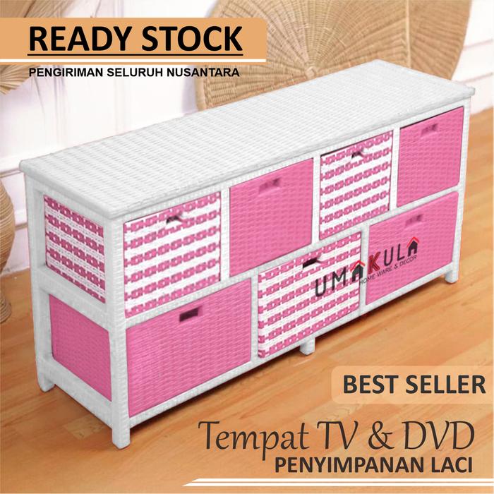 Gambar Rak Lemari Rotan Sintetis 7 Laci Buffet Bufet Meja TV 43 inci Ruang Tamu Minimalis Modern Terbaru - Baby Pink dari UMAKULA undefined Tokopedia