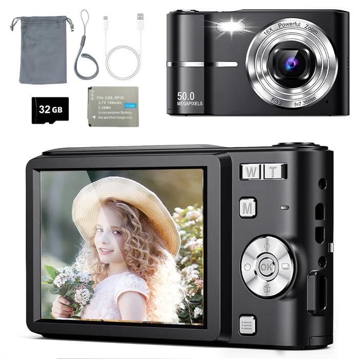 Gambar [COD] Kamera Digital Upgrade, Kamera FHD 4K 50MP dengan Autofokus, Zoom 16x, dan Anti Goyang, Kamera Kompak untuk Anak, Pelajar, Remaja, Anak Laki-laki & Perempuan. Termasuk Kartu SD 32GB, Hadiah Hari Valentine. - Black dari SANITI SANITIs undefined Tokopedia