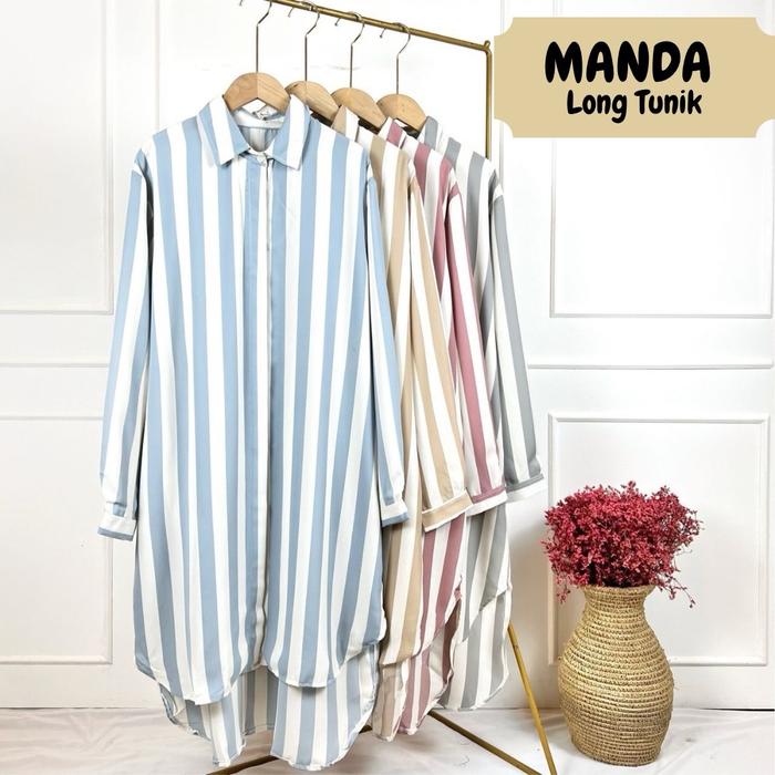 Gambar Manda Tunik Panjang Wanita Muslim Casual Kancing Hidup LD 120 - Baby Blue dari Fidinici The Label undefined Tokopedia
