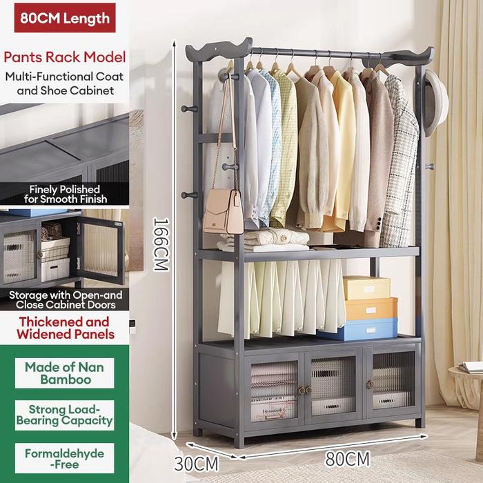 Gambar LH-Lemari Pakaian Kayu Lemari Baby Lemari Pakaian Minimalis Lemari Baju Gantung Akrilik Tertutup Rak Baju Gantung portable Stand Hanger Kayu Lemari Pakaian Serbaguna Rak Kabinet - （PRM）80*30*166CM dari LEHUAN MALL undefined Tokopedia