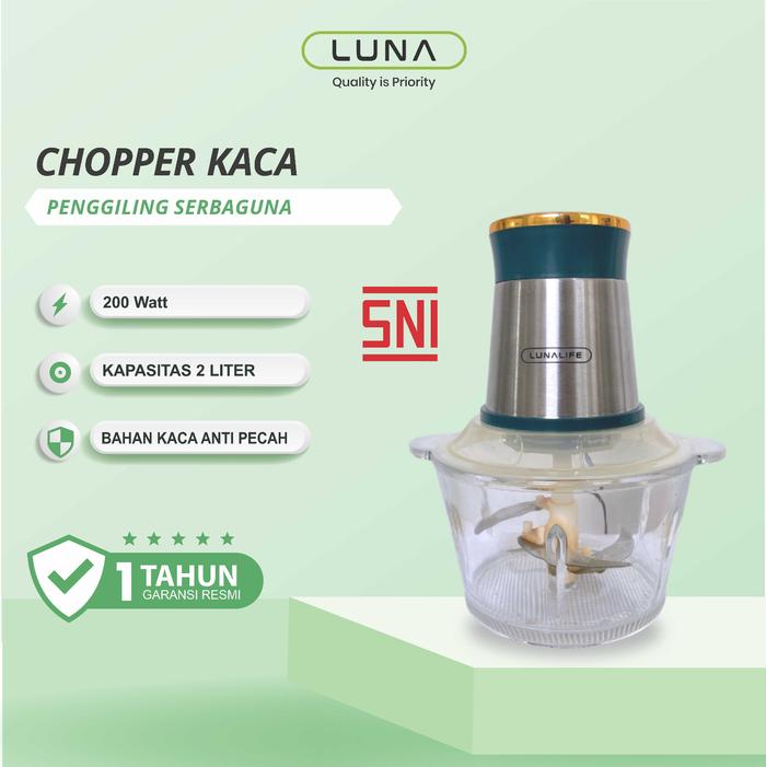 Gambar [JOVIAL EXCLUSIVE] Luna 300W Food Chopper Kaca 2L SNI Food Processor Multifungsi Penggiling Daging 2 Speed Garansi 1 Tahun dari Jovialhome undefined Tokopedia