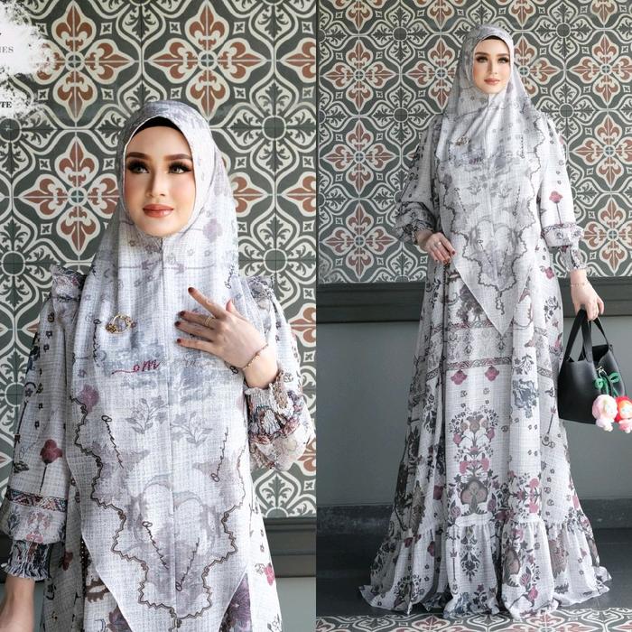 Gambar Lunara set gamis motif by zachya - A Set khimar, Allsize dari Zachya Boutique undefined 4 Tokopedia