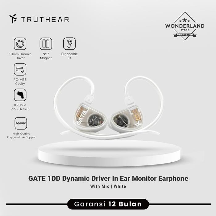 Gambar TruthEar GATE 1DD Dynamic Driver In Ear Monitor Earphone 10mm Driver - White with Mic dari Wonderland Store undefined Tokopedia