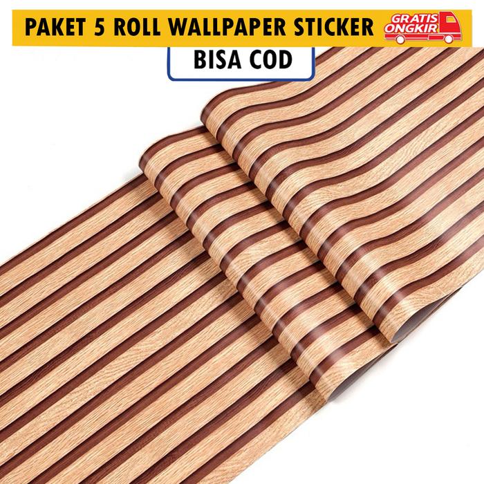 Gambar Paket 5 Roll Wallpaper Dinding Kayu Salur PVC Anti Air 45cm x 4 Meter - Premium PVC Grade A Pintu - PAKET 5 ROLL WPS DP1234 dari twentyfour88 undefined Tokopedia