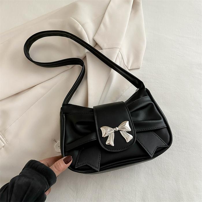 Gambar Korean Pleated Bow Shoulder Bag Woman Versatile Armpit Bag Balck White Silver Pink Handbags For Women Underarm Bag Phone Bags - Black dari emily lapak stooore undefined Tokopedia