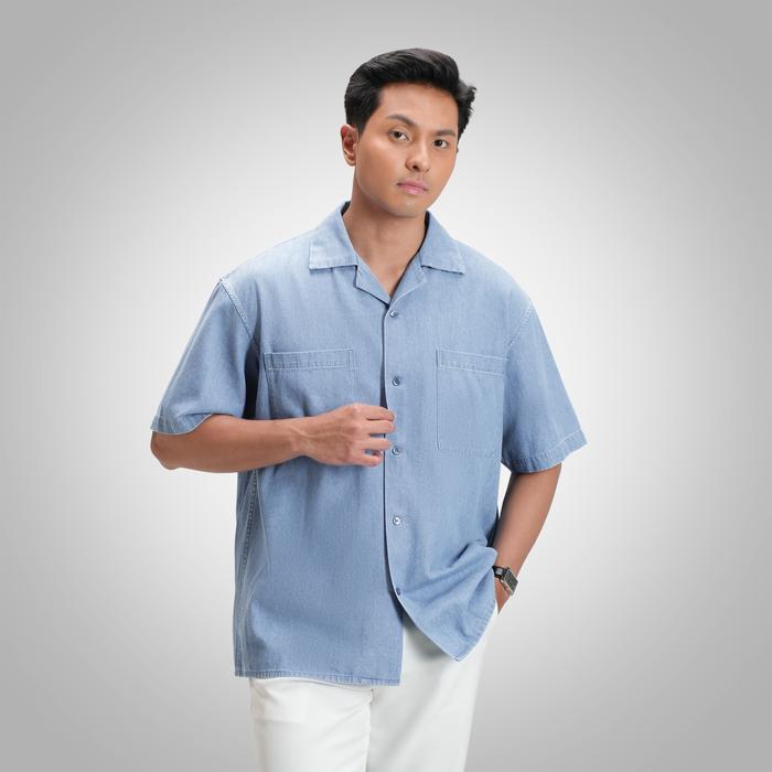 Gambar CUTOFF Juan Kemeja Denim Cuban Camp Bowling Shirt - Light Blue, S dari cutoff.id undefined Tokopedia