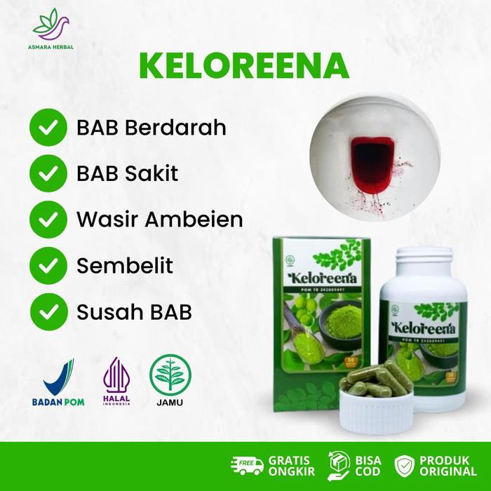 Gambar Obat Pelancar BAB, BAB Sakit, Susah BAB, BAB Berdarah, Wasir, Ambeien, Sembelit, Berak Berdarah, Pembersih Usus Kotor, Anus Keluar Darah, Benjolan di Anus Herbal Keloreena Original - 50 Kapsul dari Asmara Herbal undefined Tokopedia
