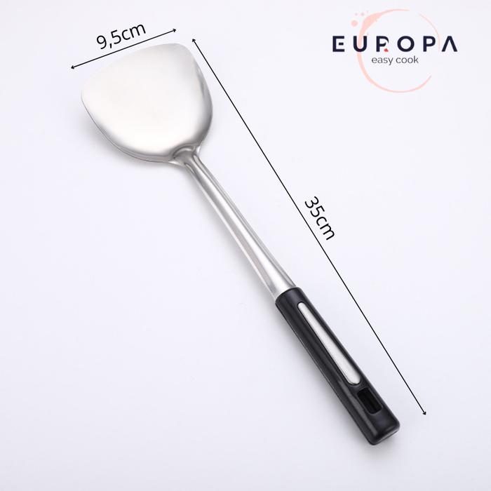 Gambar Sutil Spatula Sodet Penggorengan Centong Kuah Irus Non Lubang Stainless Steel Anti Karat EUROPA - Spatula Black dari EuropaCookwareOfficial undefined Tokopedia