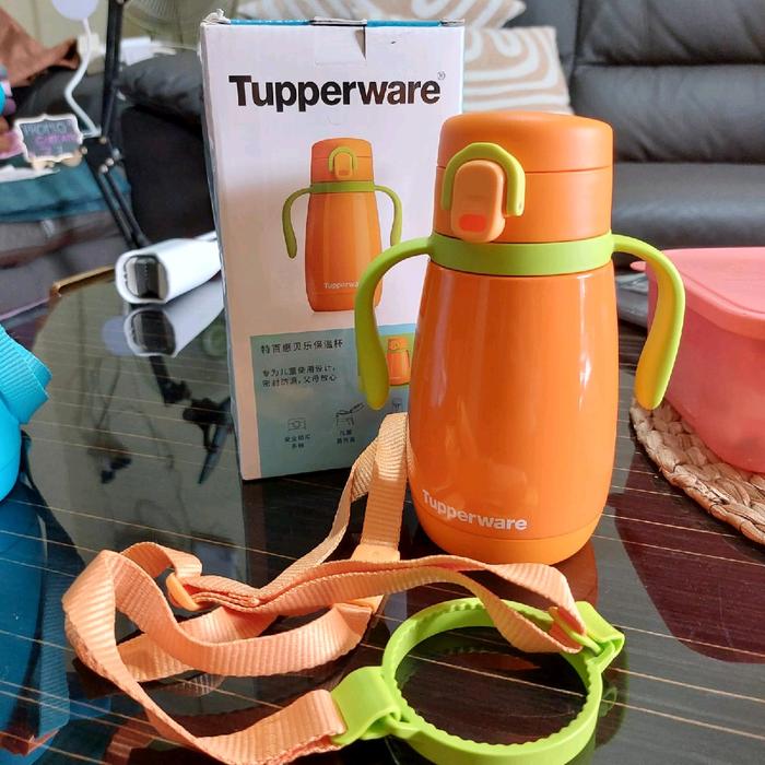 Gambar Tupperware !!! Kids Thermal Bottle 360 ml botol minum anak raha panas dingin 6 jam plus tali panjang - oren dari MLIIJO.ID undefined Tokopedia