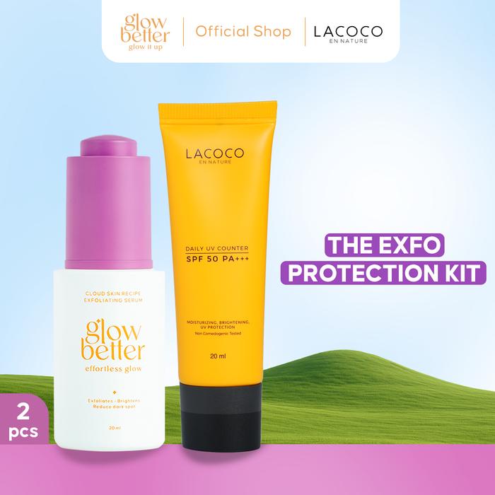 Gambar Glow Better Cloud Skin Recipe Exfoliating Serum 20 ml (ED 02/26) - Essence Brightening AHA Niacinamide Untuk  Perawatan Eksfoliasi Mencerahkan Wajah Kusam Berminyak Kering  Wanita - GB Exfoliating Serum + Lacoco Daily UV Counter dari Glow Better undefined Tokopedia