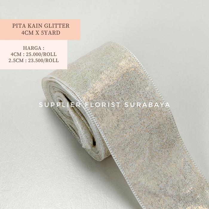 Gambar [ 4 CM X 5 YARD / 2,5 CM X 5 YARD] PITA KAIN GLITTER PITA SOUVENIR HADIAH PERNIKAHAN WEDDING GIFT CRAFT DIY PITA KADO KOREAN RIBBON SOVENIR GLITER HAMPERS PITA METALIK EMAS GOLD SILVER MARON UNGU HITAM PINK BEIGE CHAMPAGNE BLUDRU VELVET HALUS VINTAGE - PUTIH, 4CM X 5YARD dari Supplier Florist Surabaya undefined Tokopedia