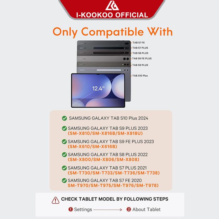 Gambar I-KOOKOO Magic Keyboard Case Wireless Bluetooth for Samsung Galaxy Tab S9/S9+ S10+ S8+/S8 Plus/S7 FE/Plus 12.4 S7 S8 S9 11inch - 12.4inch dari I-KOOKOO Technologies undefined Tokopedia