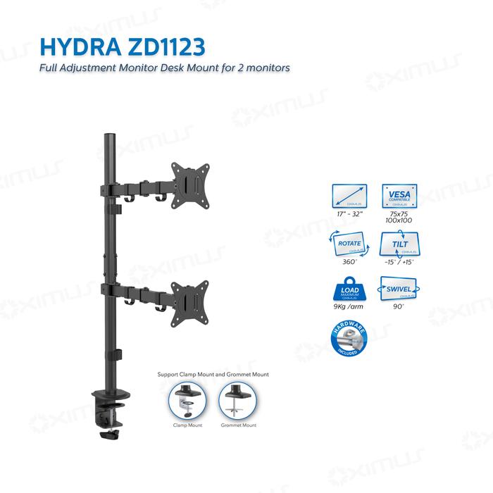 Gambar BRACKET MEJA LCD LED TV 2 Monitor 13" - 27" OXIMUS HYDRA ZD1123 Black Kabel - OXIMUS HYDRA ZD1123 dari Oxihom undefined Tokopedia