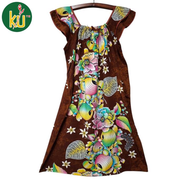 Gambar Kencana Ungu Daster 38 Label Biru Motif Batik Wanita Tanpa Lengan Nyaman Dengan Kantong Depan 1 & Karet Atas Dada Bahan Rayon Santung Lembut Dingin Lingkar Dada 120 cm - Cokelat dari kencanaunguofficialstore undefined Tokopedia