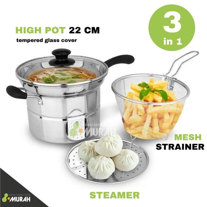 Gambar Serbu Murah - MULTIFRYER SS 22 CM - Deep Fryer 22 Cm Multifungsi Pot 3 in 1 - Stainless Steel - Panci Serbaguna Tutup Kaca dari SERBUSERBASERBI_NEW undefined Tokopedia