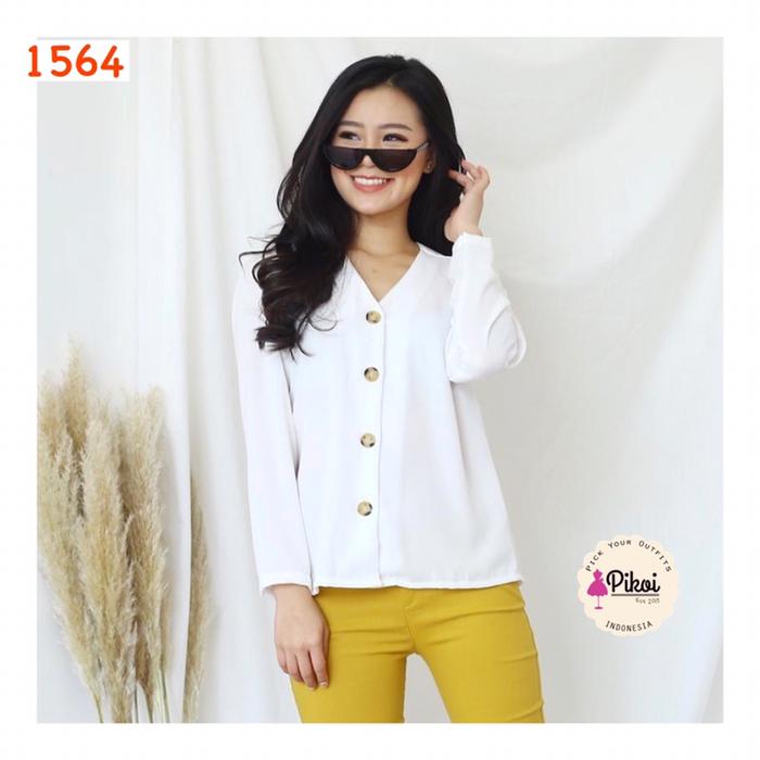 Atasan Kaos Zara Tops 2018 Jual Baju V Neck Putih Polos Top Button - Main Image