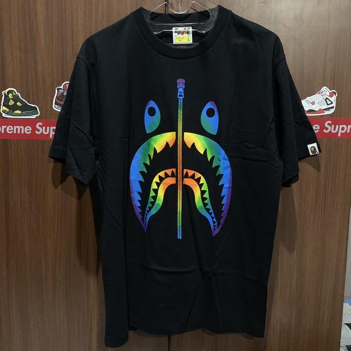 Jual Bape rainbow shark black t shirt 