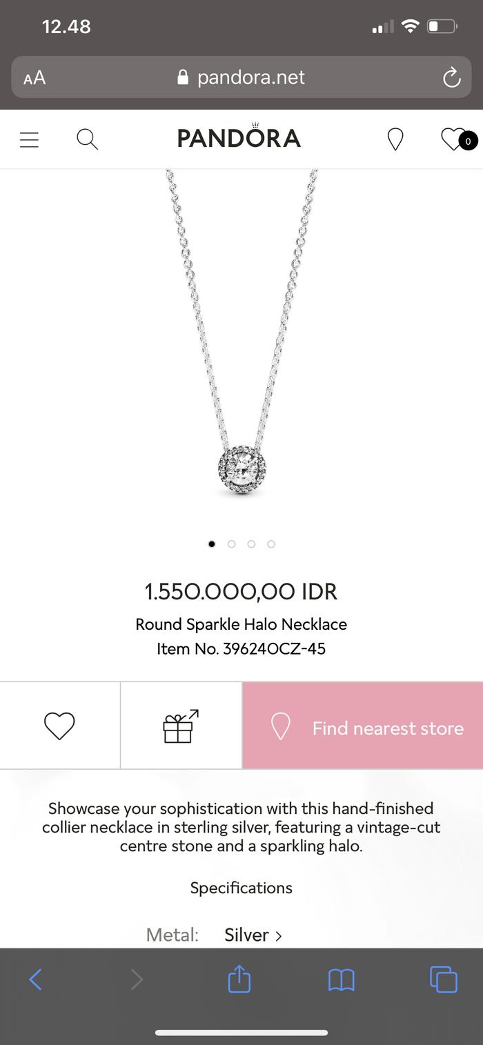 Jual Kalung Pandora round sparkle silver - Kab. Tangerang
