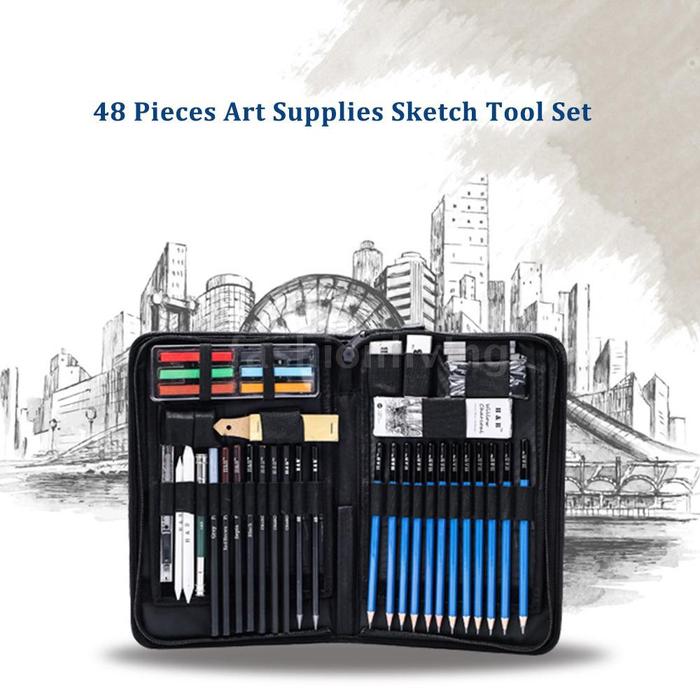 Gambar ♢H&B 48Pcs Art Supplies Sket Tool Set Professional Drawing Sketing dari Rivangga Store undefined Tokopedia