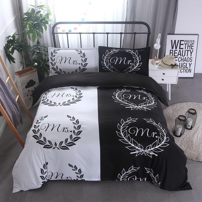 Gambar AN 3 PCS Bedding Sets White And Black Quilt Cover Pillowcase dari All Night Import undefined Tokopedia