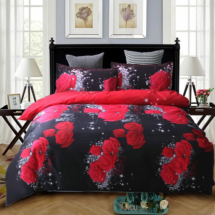 Gambar AN 3 PCS Bedding Sets 3D Floral Rose Printing Quilt Cover dari All Night Import undefined Tokopedia