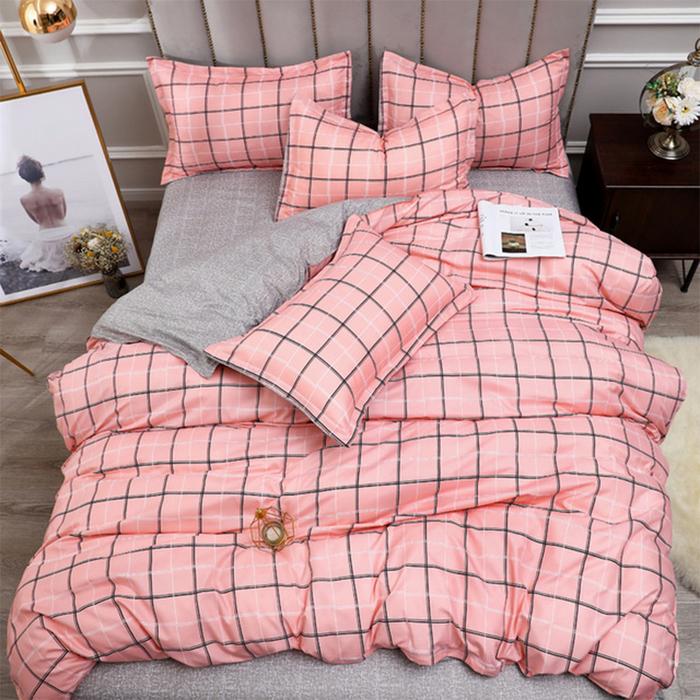 Gambar AN 4PCS Washed Cotton Bedding Sets with Reactive Printed Plaid dari All Night Import undefined Tokopedia