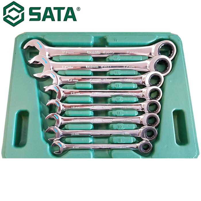 高品質板ラチェットスパナ、144ギア、CR-V製、黒クロームメッキ、8本組、収納 数量限定】144ギア スパナ 8～17mm 板ラチェット CR-V製 黒クロム 丸型