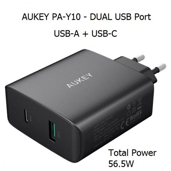 Jual AUKEY PA-Y10 Wall Charger Dual USB Output PD and