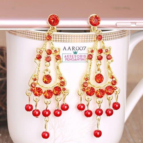 Gambar Aksesoris Anting Pesta Pengantin Merah l Perhiasan Wanita India-AAR007 - Merah dari Aksesoris Pengantin Online undefined Tokopedia