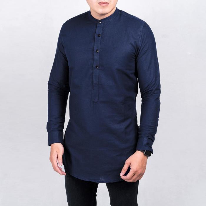 Gambar Baju Koko Kurta Pria Cowok Lengan Panjang Hitam Black Polos Big size - Navy, XL dari Jefry Salaam undefined Tokopedia