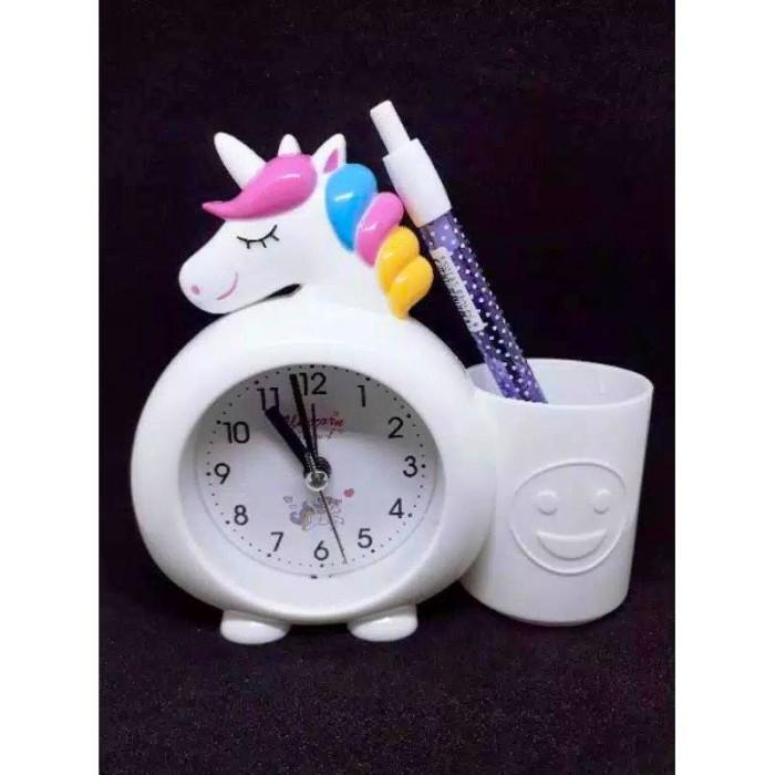 Gambar Jam Weker Meja Alarm Clock Kado Unik Lucu Motif Plus Tempat Pensil LU - Putih dari AAA MART undefined Tokopedia