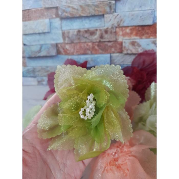 Gambar VN BG 09 Aplikasi bros bunga kain organdi - hijau tua dari Nitapitaolshop undefined Tokopedia