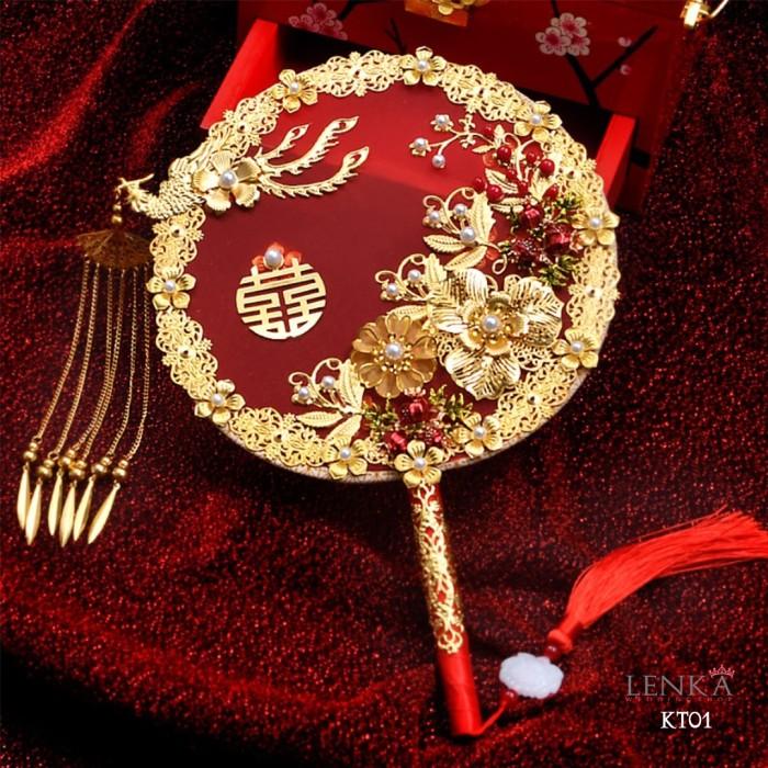 Gambar KIPAS TANGAN BULAT AKSESORIS BRIDAL WEDDING HANDFAN CHINA MERAH KT01 - Merah dari Lenka Wedding Shop undefined Tokopedia