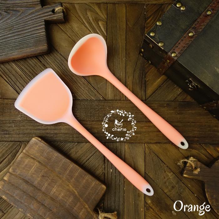 Gambar Chefio Spatula dan Centong Silikon 33cm / Sodet Masak / Centong Sop - Orange dari Chefio Kitchenware undefined Tokopedia