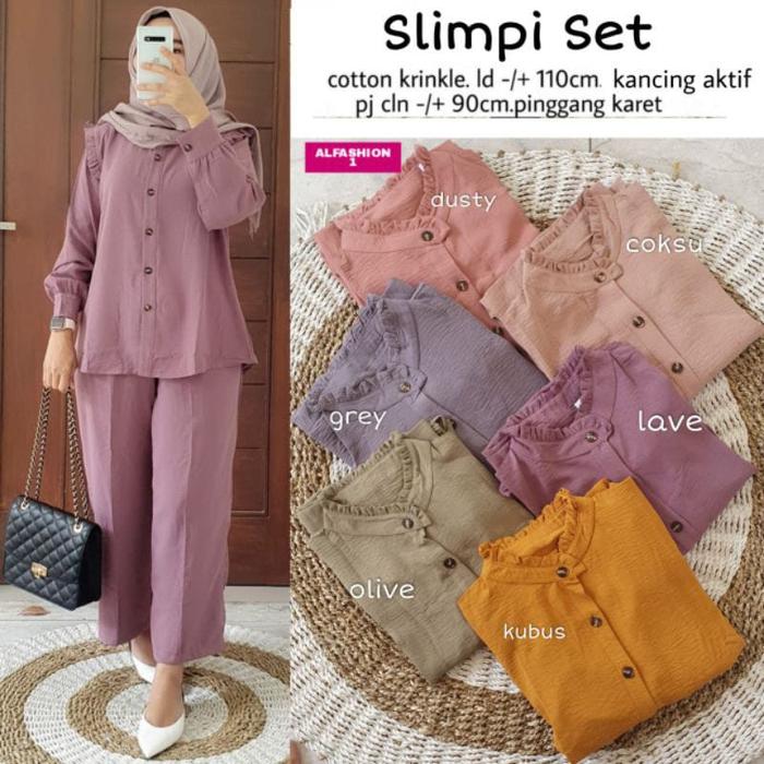 Gambar Slimpi Baju Setelan One Set Polos Wanita Bahan Katun Crinkle - Slimi Lave dari juraganorisolo undefined Tokopedia
