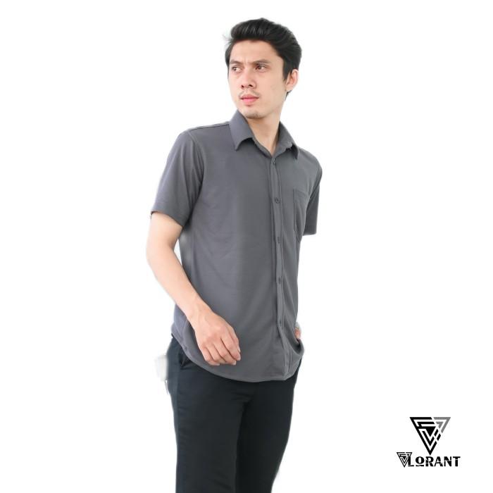 Gambar Kemeja Pria Lengan Pendek Basic Polos Casual Pique Slim Fit Hitan - SS Dk Grey, XL dari Vlorant undefined Tokopedia