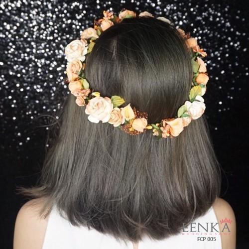 Gambar Flower Crown Pesta Peach Wanita l Mahkota Bunga Lenka - FCP005 - Orange dari Lenka Wedding Shop undefined Tokopedia