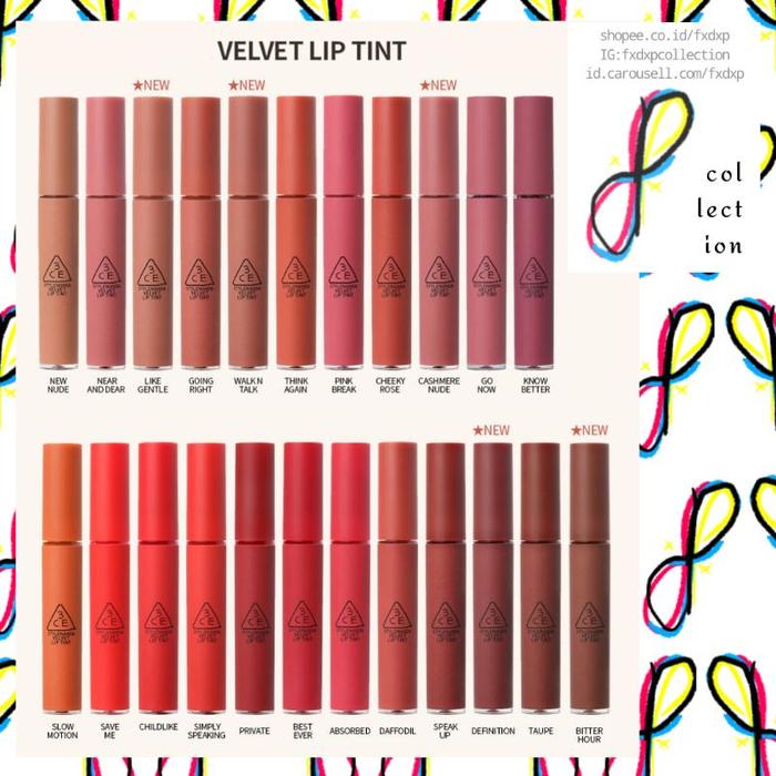 Gambar [5 NEW SHADES] 3CE Velvet Lip Tint 4g STYLENANDA 3 Concept Eyes dari agatha store0 undefined Tokopedia