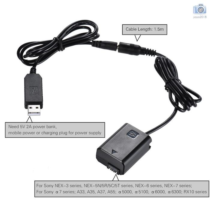 Gambar ANDOER NP-FW50 Baterai Dummy Power Bank DC 5V 2A Kabel Adapter USB dari RAGAMRRUPA undefined Tokopedia
