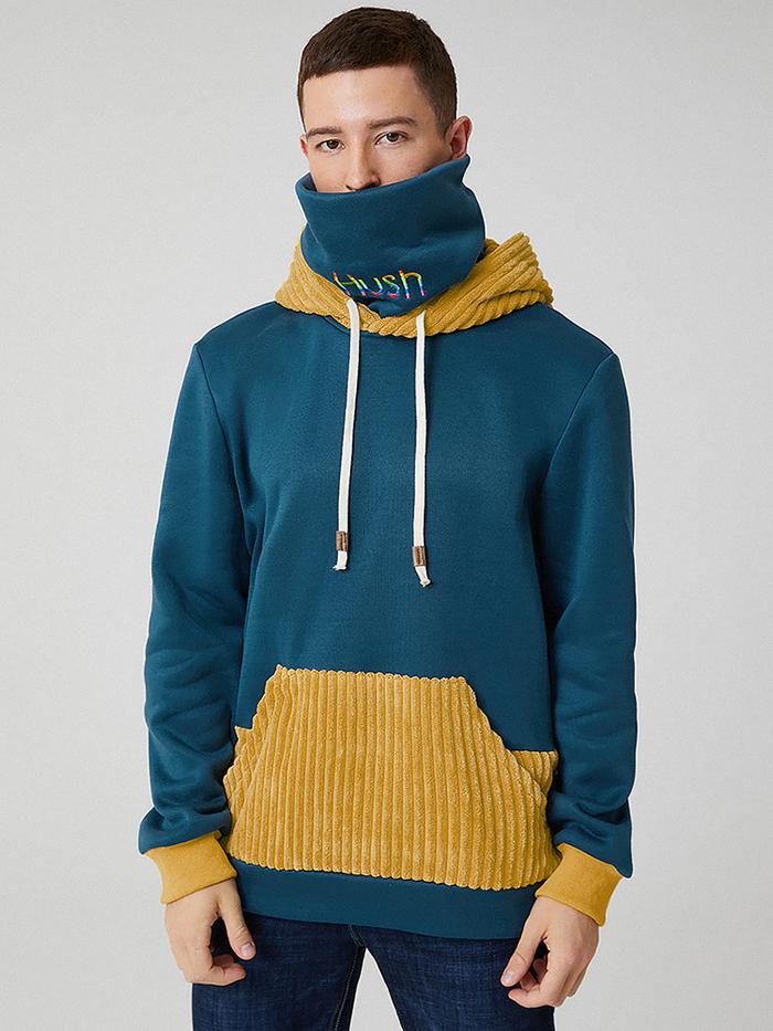 Corduroy Patchwork Hoodie Herren Men's Corduroy Hoodie Shirt With